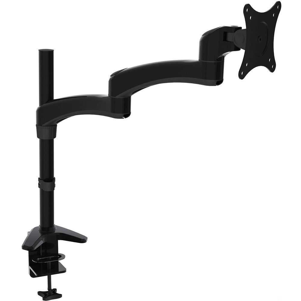 2xhome -New Ergonomic Fully Height Adjustable Easy Articulating Tilting Black Desk Pole Mount Bracket Desktop Flat Panel Clamp Stand with Extension Arm for Single LCD LED