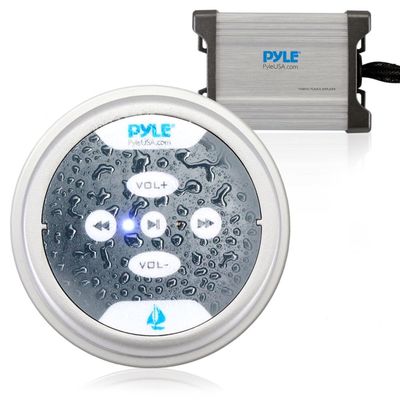 Pyle Waterproof Bluetooth Marine Amplifier Receiver - Weatherproof 2 Channel Wireless Amp for Stereo Speaker with 600 Watt Power, Wired RCA, AUX and MP3 Audio Input Cable, Silver