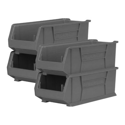Akro-Mils 30287 Super-Size AkroBins Plastic Storage Bins, Space-Saving Stackable Bins for Garage, Classroom, Warehouse Organization, 24" L x 11" W x 10" H, Grey, 4-Pack