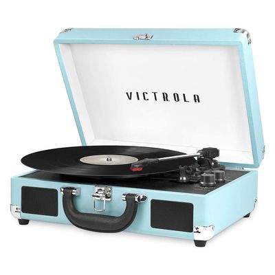 Victrola Journey Bluetooth Portable Suitcase Record Player with Built-in Speakers, 3 Speed Vinyl Record Player, RCA Out, Headphone Jack (Turquoise)