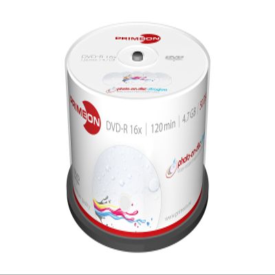 Primeon DVD-R 4.7GB/120Min/16x Cakebox (50 Disc), Photo-on-disc ultragloss Surface, Water Resistant Inkjet Fullsize Printable