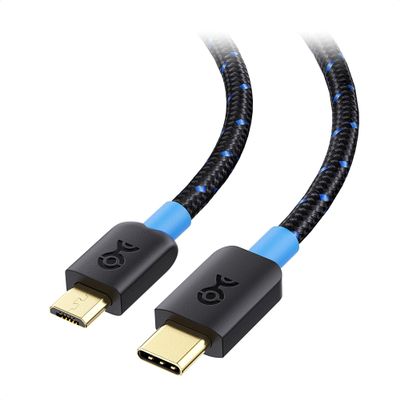 Cable Matters Braided USB C to Micro USB Cable - 6.6ft, [3A/15W Charging, 480Mbps Data] MicroUSB to USBC Cable, Micro-B 2.0 Cord for Game Controller, Camera, GPS, Dash Cam, and More, Black