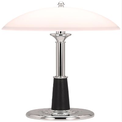 V-LIGHT Executive Style Desk Lamp with Frosted Glass Shade and Leatherette Accent Trim (VS40916C)