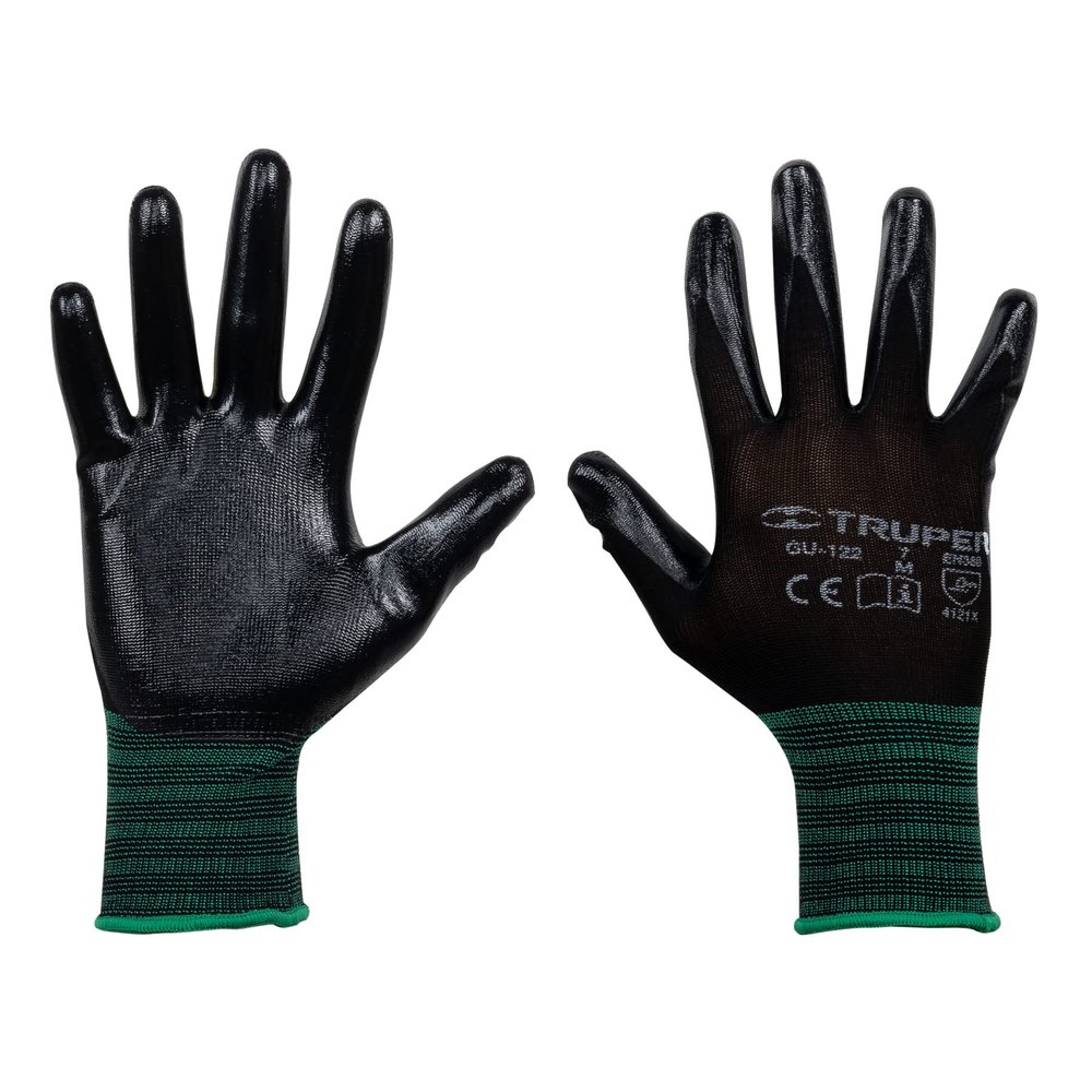 TRUPER GUX-NIT-M Nitrile Coated Nylon Gloves, Knitted Cuff. Size M