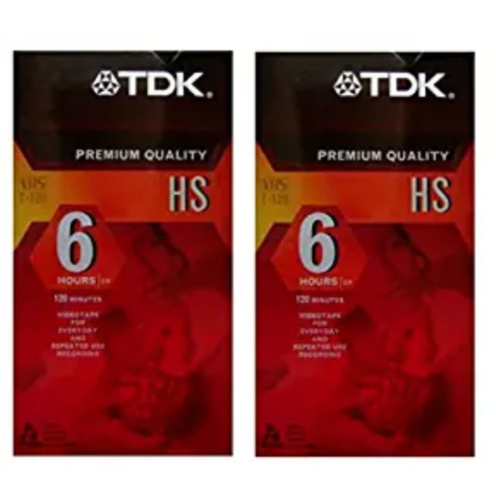 TDK Premium Quality VHS Blank Video Tape, 6 Hours Ep, T-120 for Everyday Video Play or Repeated Use Recording Two-pack
