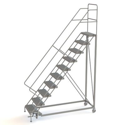 Tri-Arc UKDEC110242 U-Design Configurable 10-Step Forward Descent Incline Rolling Ladder with 24" Wide Grip Strut Tread