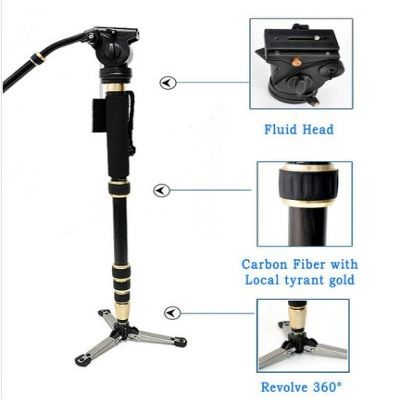 GOWE Portable Carbon Fiber Light Weight Monopod Fluid Head Adjustable Handle