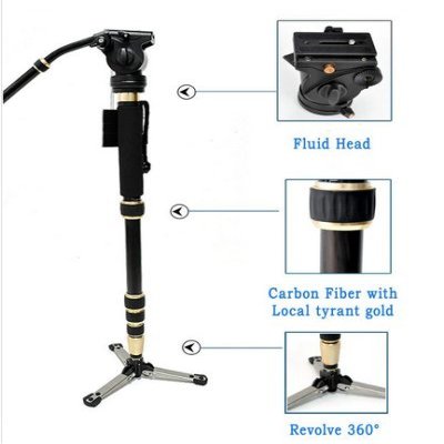 GOWE Portable Carbon Fiber Light Weight Monopod Fluid Head Adjustable Handle