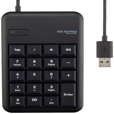 Elecom Wired 10-Key Board Small Membrane Heavy Duty USB Hub with TK tcm014 Series , blk