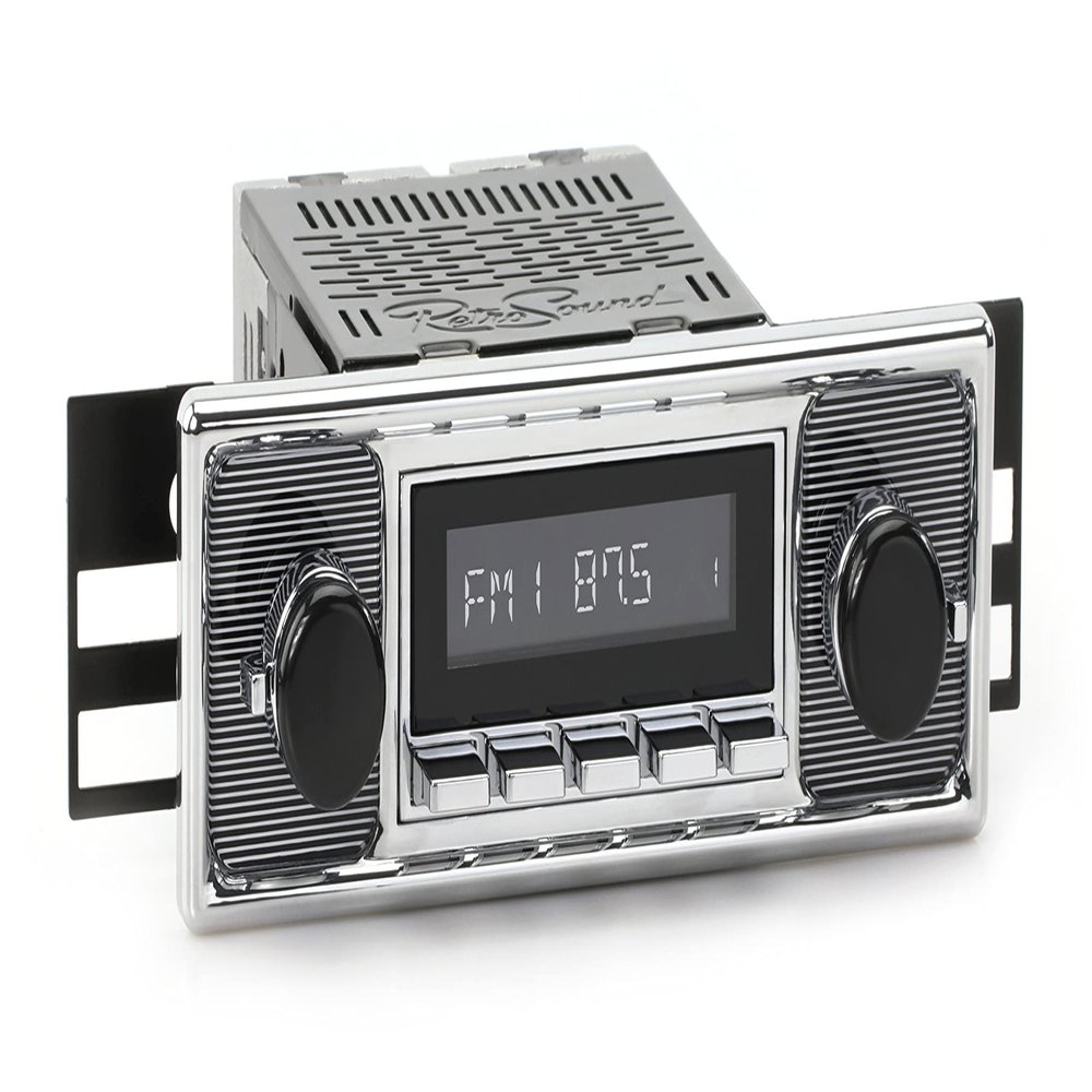 Retro Manufacturing HC-308-509-40-80 Hermosa Direct-Fit Radio for Classic Vehicle (Chrome Face and Chrome Buttons and Pinstripe/Chrome Faceplate)