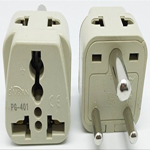 Simran 2-Outlet Universal USA to India Plug Adapter CE and RoHs Compliant, Model PG-401