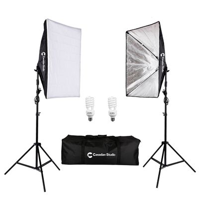 CanadianStudio Pro Rapid softbox Continuous Lighting kit for Photography Softbox Fluorecent Video Studio Light Kit 2 x softbox 2X 45 watt 5500K Fluorescent Light Bulbs 2X 7' Fully Adjustable Stands