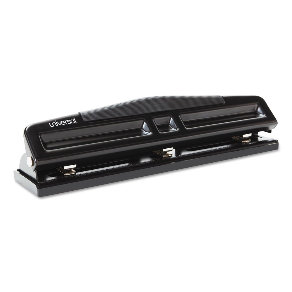Universal 74323 12-Sheet Deluxe Two- and Three-Hole Adjustable Punch, 9/32-Inch Holes, Black