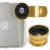 Bastex 3-in-1 180 Degree Fish Eye Len, Macro Angle Len and Wide Angle Len Camera Lens Kit with Clip-On and Black Carrying Pouch for Smartphones - Gold view 1
