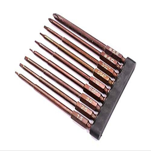 Integy 9pcs Phillips+Hex Tip Set w/ 1/4 Inch Adapter (0.05 1.5 1/16 5/64 2.5 3/32 3.0)
