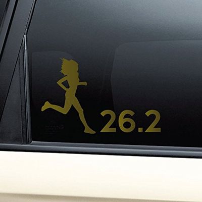 26.2 Marathon Female Runner Vinyl Decal Laptop Car Truck Bumper Window Sticker - Metallic Gold Matte
