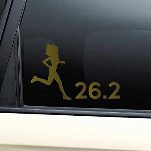 26.2 Marathon Female Runner Vinyl Decal Laptop Car Truck Bumper Window Sticker - Metallic Gold Matte