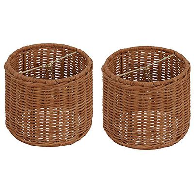 Upgradelights Wicker Chandelier Set of 2 Lamp Shade 5 Inch Retro Drum, Clips Onto Bulb. 5x5x4.5
