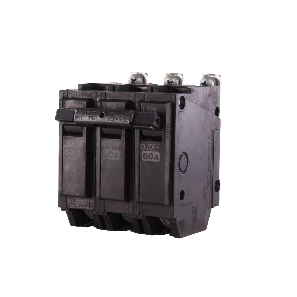 ABB TEY/Q-Line THQB32060 3-Pole Miniature Circuit Breaker 60A Triple Pole Breaker 120/240 VAC, 10 kA Interrupt Thermal Magnetic Trip Bolt-On Installation Residential & Commercial Use