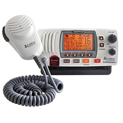 Cobra MR F77W GPS Fixed Mount VHF Marine Radio 25 Watt VHF, Built-In GPS Receiver, Submersible, LCD Display, Noise Cancelling Mic, NOAA Weather, Signal Strength Meter, Scan Channels, White