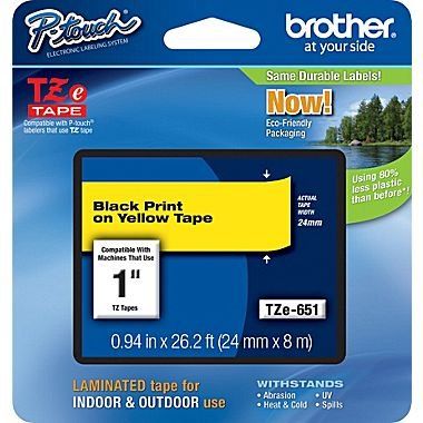Brother TZe-651 24mm (1 ), Length of 8M, Black on Yellow Label Tape