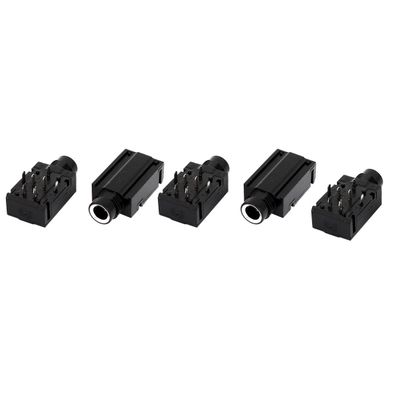 uxcell 6.35mm Headphone Stereo Jack 7 Pins PCB Panel Mount Socket Black 5 Pcs
