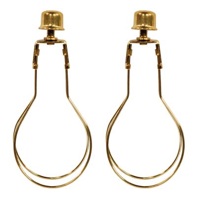 Royal Designs, Inc. CL-2001-BR-2 Heavy Duty Lampshade Clip Adapter with Finial for Round Light Bulbs, 2-Pack, Polished Brass