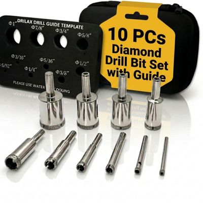 Diamond Hole Saw Kit 10 Pc 5/32 to 1 inch Drill Guide Case Ceramic Tile
