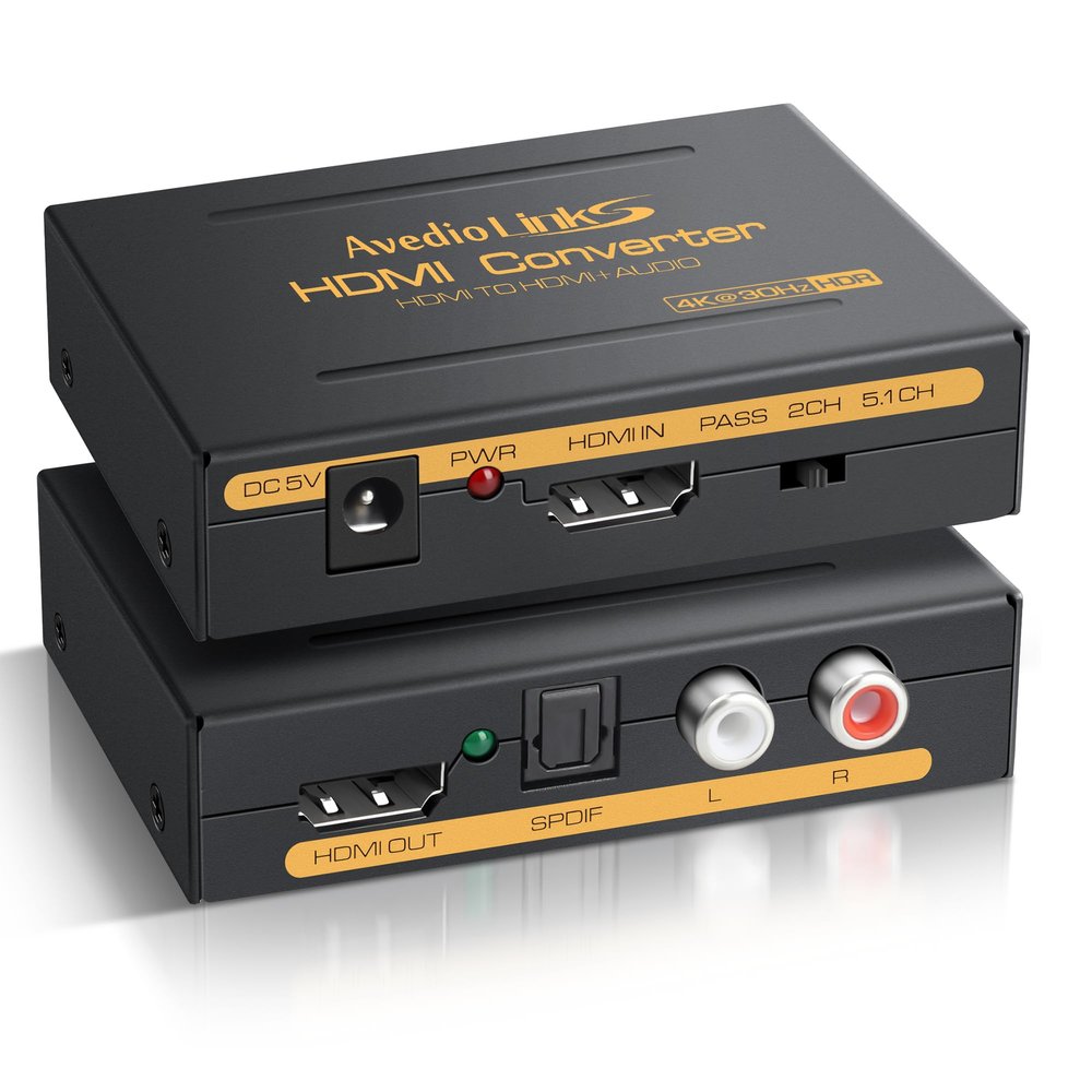 avedio links HDMI Audio Extractor 4K, HDMI to Optical RCA or 3.5mm Jack Audio Adapter Converter Splitter, Supports Dolby Digital DTS 5.1 PCM for PS5, Fire Stick, Blu-ray Player, Sound System