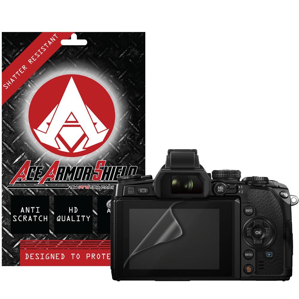 Ace Armor Shield Shatter Resistant Screen Protector for the Olympus OM-D E-M1 / Military Grade / High Definition / Maximum Screen Coverage / Supreme Touch Sensitivity /Dry or Wet Easy Installation with free lifetime replacement warranty