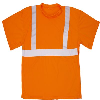 Mutual Industries Orange Class 2 Mesh Tee with 2" Silver Reflective Tape Short Sleeve High Visibility Safety Shirt Large