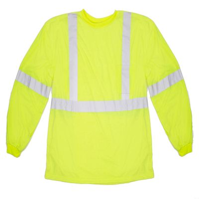 Mutual Industries ANSI Class 3 Polyester Long Sleeve Tee with 2" Silver Reflective Tape, Medium, Lime
