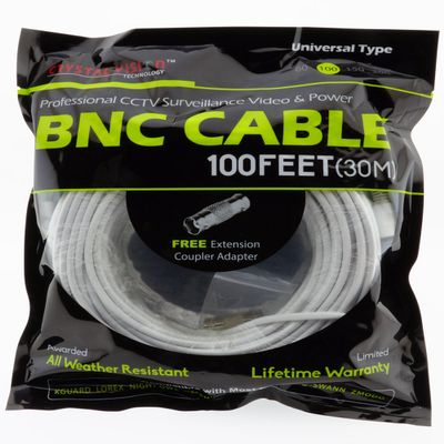 Crystal Vision Premium Video Power BNC Combo Cable for 720HD CVI, TVI, AHD w/coupler - Professional Grade (100ft)