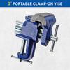 Yost Vises COV-3 Clamp-On Vise | 3 Inch Jaw Width Portable Vise | Made from Gray Iron Casting | Blue view 2