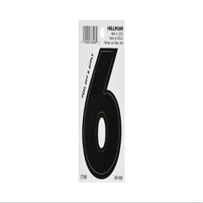 Hillman 841496 Number 6 Wide Style Die-Cut Peel Off Sign, Black Gloss Finish Waterproof Vinyl, 3 inches 1-Sign