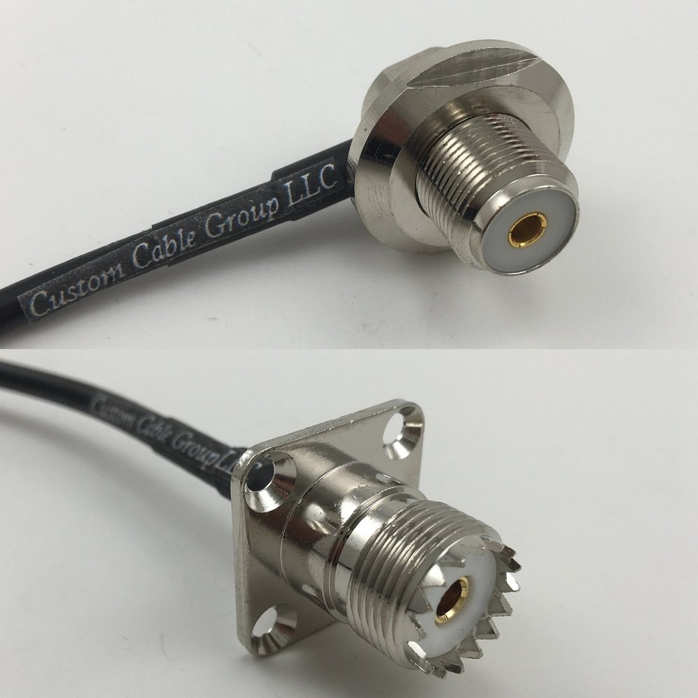 1 foot RG58 UHF Female Angle Bulkhead to UHF Female Flange Pigtail Jumper RF coaxial cable 50ohm Quick USA Shipping
