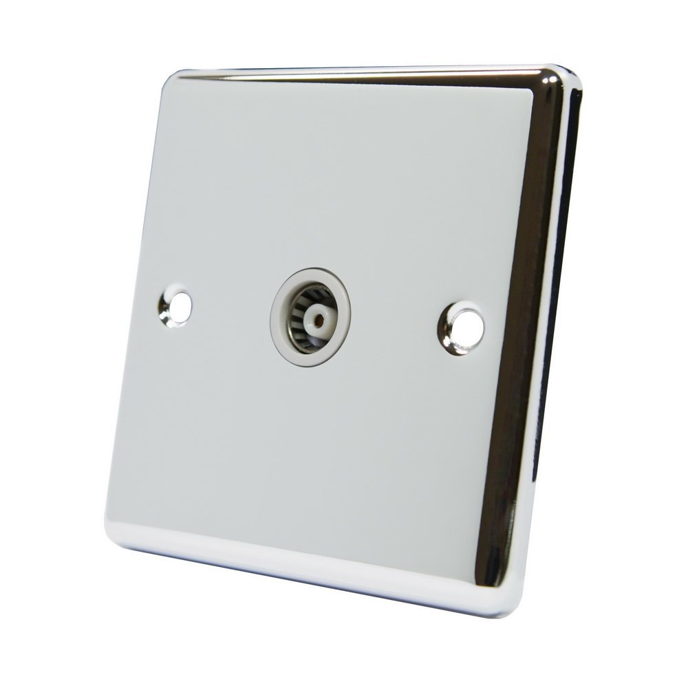 AET CPC1GTVWH 1 Gang Classical Chrome Polished Coaxial Female TV Socket with White Insert