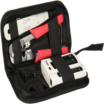 Intellinet 4-Piece Network Tool Kit with 8P8C Crimper/Cutter, LSA Punch-Down (66/110), Diagonal Pliers, RJ45/RJ12/RJ11 Cable Tester & Bag - 780070