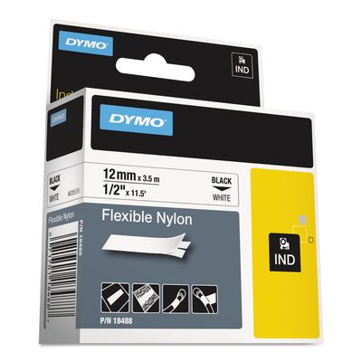 DYMO 18488 Rhino Flexible Nylon Industrial Label Tape, 1/2-Inch x 11 1/2 ft, White/Black Print