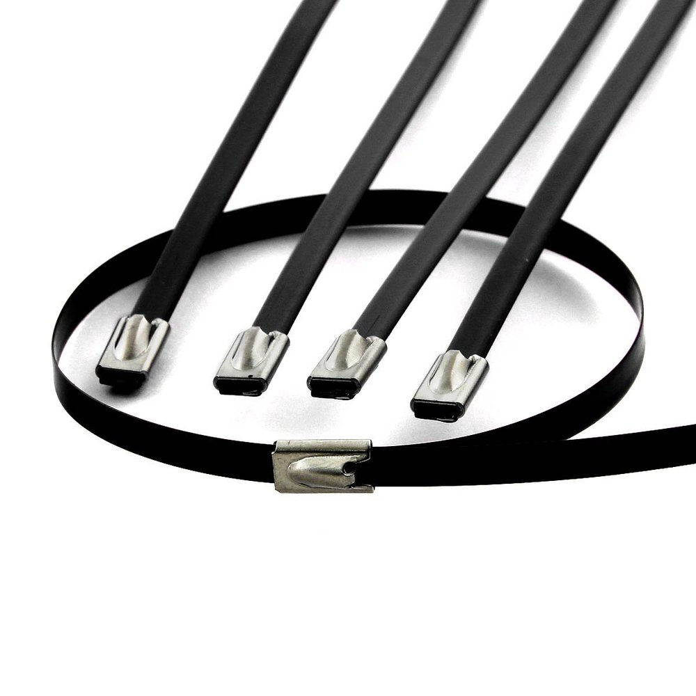 Auto Dynasty 5-Pieces 12 Inches 300mm Long Stainless Steel Wrap/Cable Zip Tie (Black)