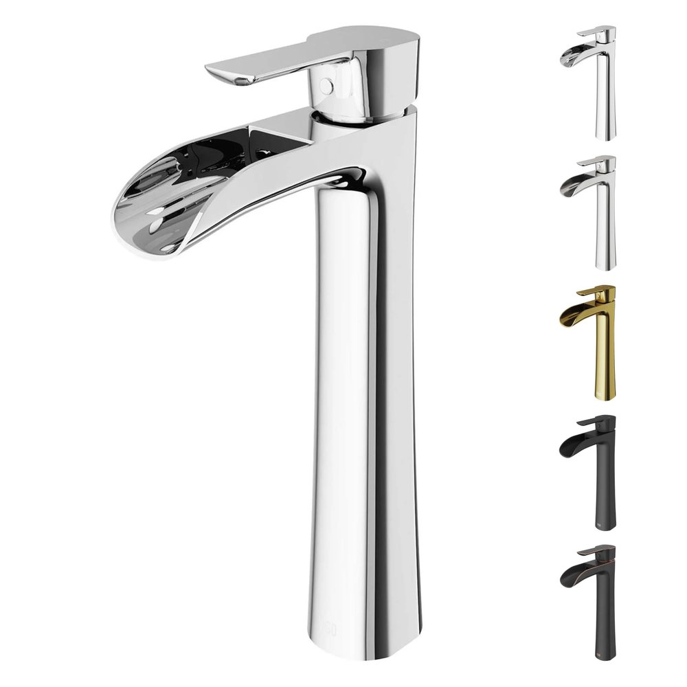 VIGO Niko Waterfall Single-Handle Single-Hole Mount Vessel Bathroom Sink Faucet, 11-Inch, Chrome, Modern Design, Solid Brass, 1.2 GPM WaterSense & Ceramic Disc Valve - VG03024CH