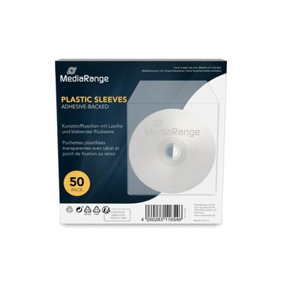 MediaRange BOX164 CD Plastik Bags (50) Clear with Flap + Adhesive Back
