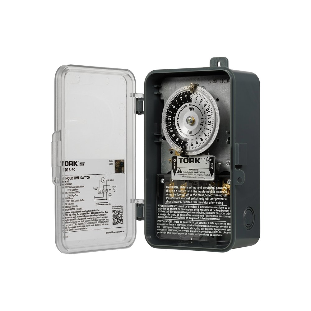 TORK 1101B-PC 24 Hour Spst Mechanical Time Switch with Clear Lexan Cover