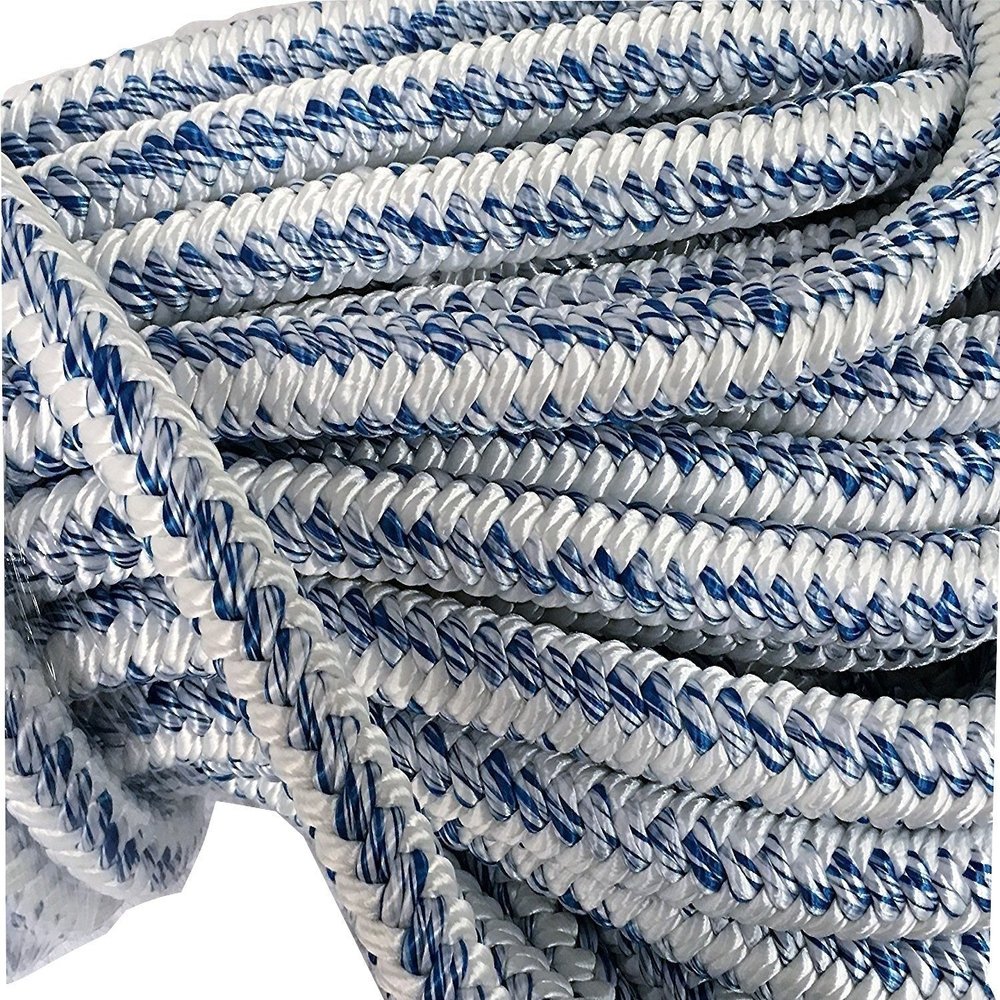 Blue Ox Rope 3/4 Inch by 200 Feet 12 Carrier, 24 Strand Polyester Arborist Bull Rope, White/Blue, Made in The USA