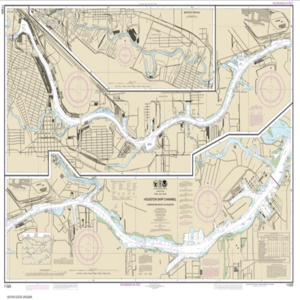 NOAA Chart 11325-Houston Ship Channel Carpenters Bayou to Houston by East View Geospatial