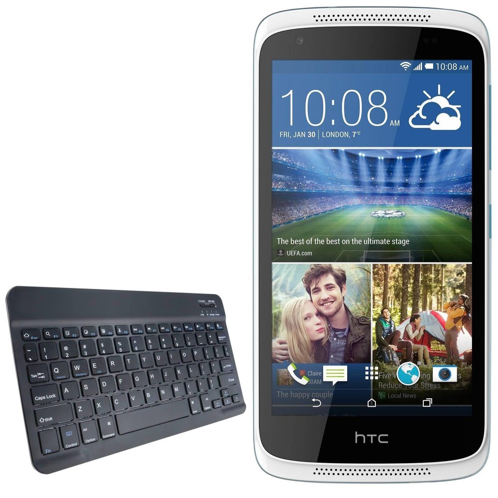 BoxWave Keyboard Compatible with HTC Desire 526G+ Dual sim - SlimKeys Bluetooth Keyboard, Portable Thin with Chiclet-Style Keys - Jet Black
