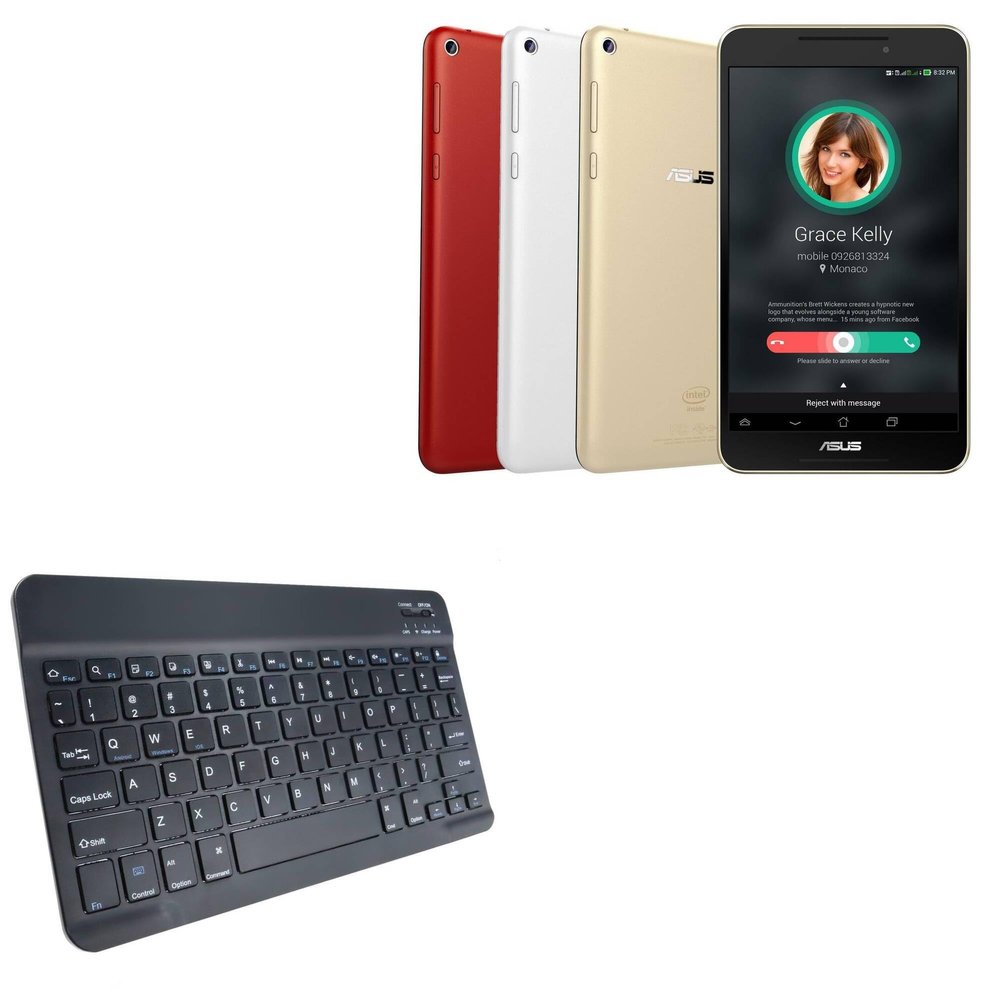 BoxWave Keyboard Compatible with ASUS Fonepad 8 FE380CG - SlimKeys Bluetooth Keyboard, Portable Thin with Chiclet-Style Keys - Jet Black