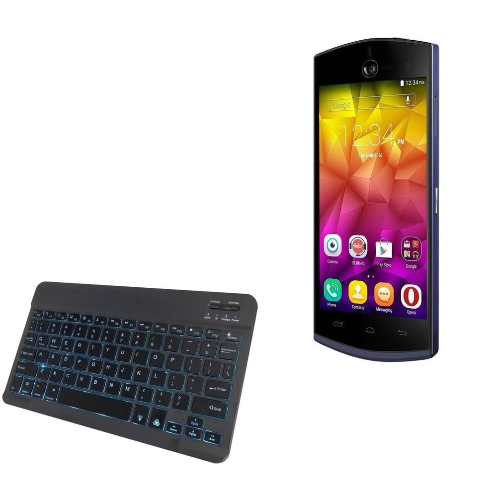 BoxWave Keyboard Compatible with BLU Selfie - SlimKeys Bluetooth Keyboard - with Backlight, Portable Slim LED 7 Colors - Jet Black