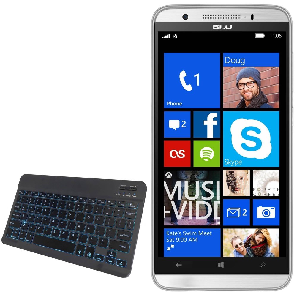 BoxWave Keyboard Compatible with BLU Win HD LTE - SlimKeys Bluetooth Keyboard - with Backlight, Portable Slim LED 7 Colors - Jet Black