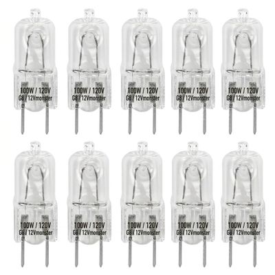 12Vmonster Specialty Lighting Value 10 Pack G8 100W 120V Dimmable Halogen Light Bulb Replacement Puck Lighting Under Counter Range Hood Appliance Kitchen Lamp 2 Prong Clear Lense 100 Watt Warm White